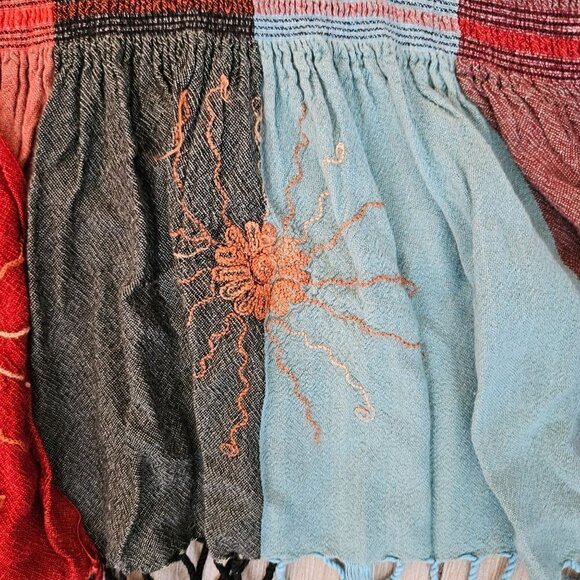 Scarf Shawl Women Multicoloured Patchwork Light Ruffled Embroidery Sun Detail - Picture 3 of 8